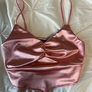 Pink Satin Cropped Top